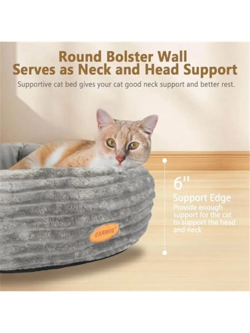 Donut Cat Bed Fluffy Round Pet Bed Small Dog Calming Plush Washable Gray 20in